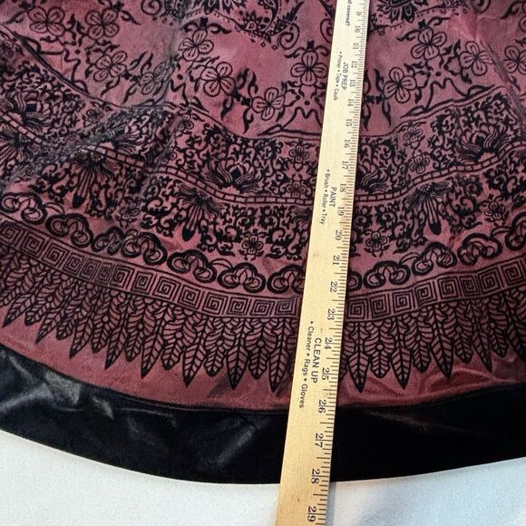 Vintage MSK Floral Velvet Flocked Skirt Black On Burgundy Whimsigoth Y2K - Picture 7 of 9